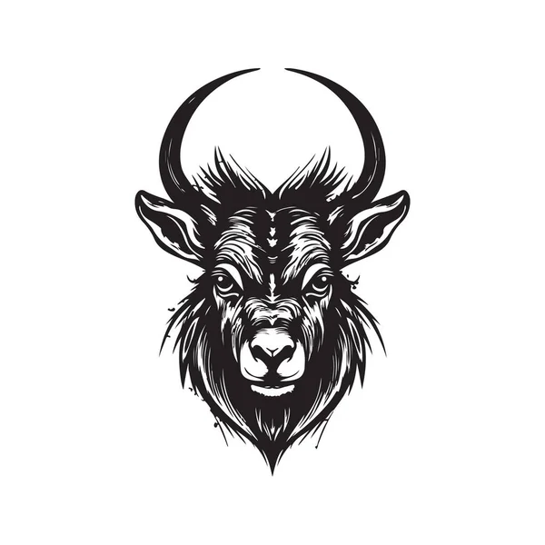 Сердитой Waterbuck Винтажный Логотип Линия Художественная Концепция Черно Белый Цвет — стоковый вектор