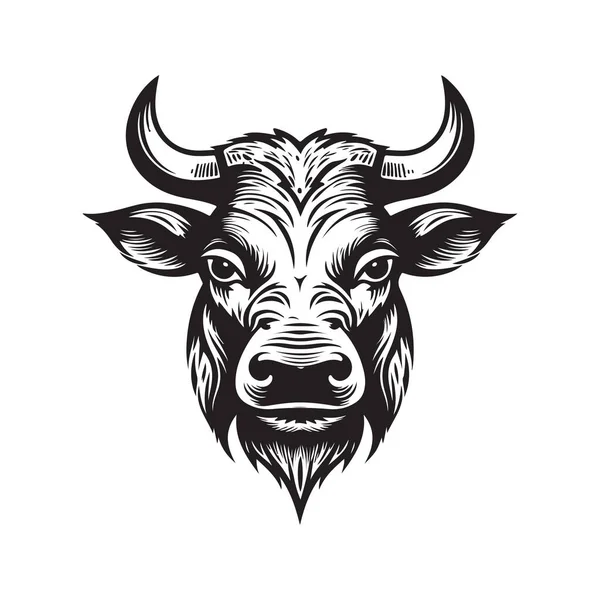 Сердитый Зебу Винтажный Логотип Линия Художественная Концепция Черно Белый Цвет — стоковый вектор