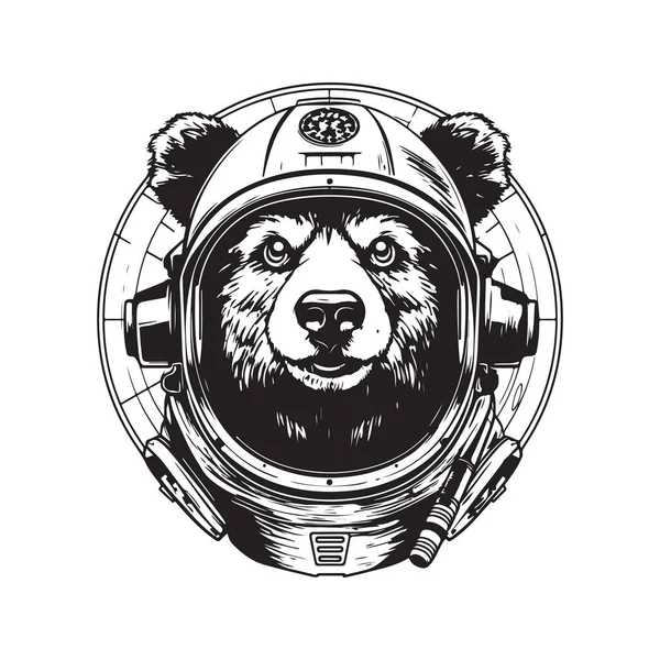 Astronauta Oso Vintage Logo Línea Arte Concepto Negro Blanco Color — Archivo Imágenes Vectoriales