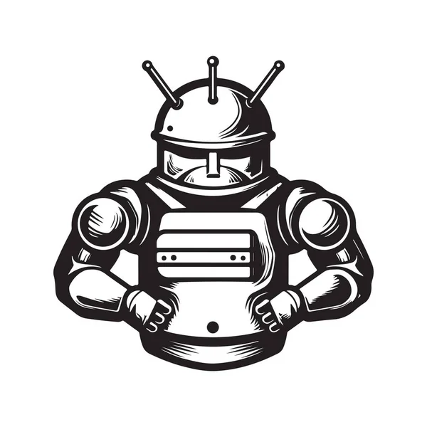 Battle Android Vintage Logo Lijn Kunst Concept Zwart Wit Kleur — Stockvector