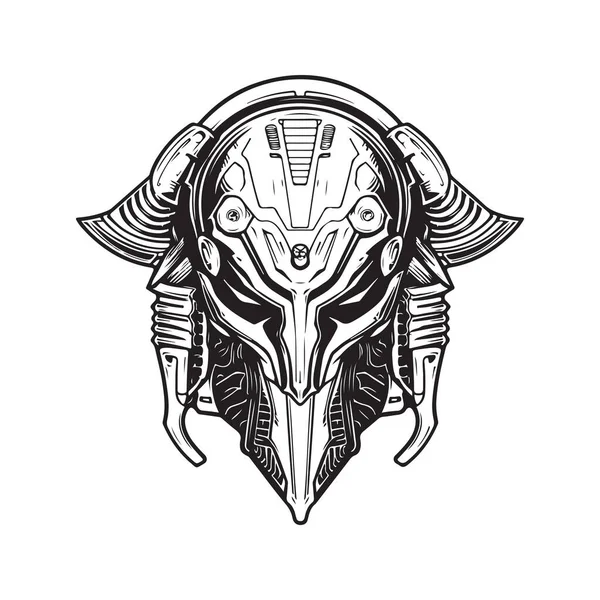 Batalla Alien Cybernetic Vintage Logo Línea Arte Concepto Negro Blanco — Archivo Imágenes Vectoriales