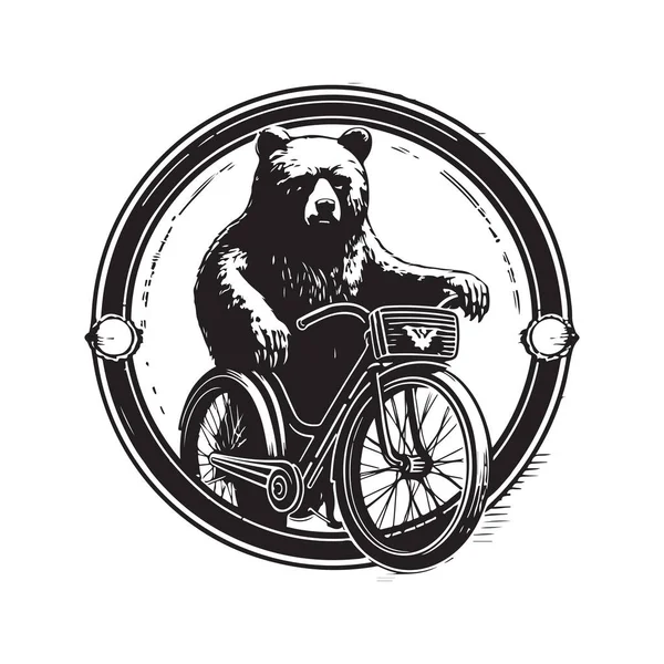 Φέρουν Ποδήλατο Vintage Λογότυπο Γραμμή Τέχνης Έννοια Μαύρο Και Άσπρο — Διανυσματικό Αρχείο