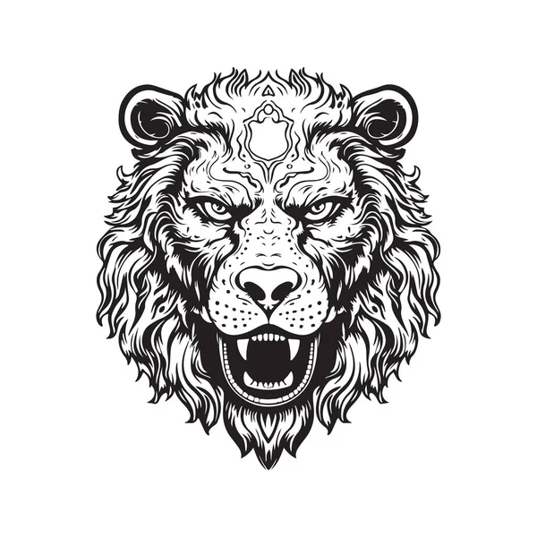Зверь Винтажный Логотип Линии Художественной Концепции Черно Белый Цвет Ручной — стоковый вектор