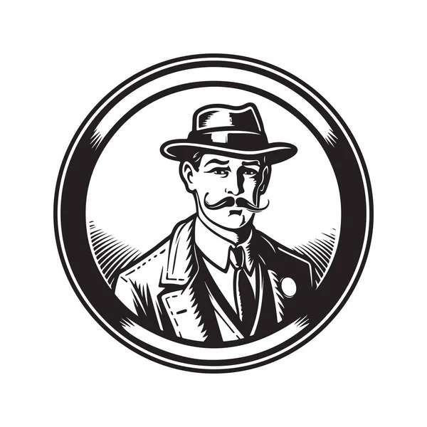 Assistente Logotipo Vintage Linha Arte Conceito Preto Branco Cor Ilustração — Vetor de Stock