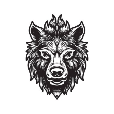 Yaban domuzu kafası, klasik logo çizgisi sanat konsepti siyah-beyaz renk, el yapımı illüstrasyon