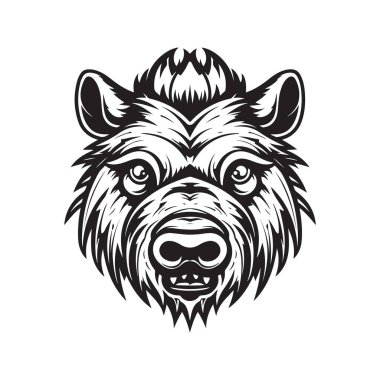 Yaban domuzu maskotu, klasik logo çizgisi sanat konsepti siyah-beyaz renk, el yapımı illüstrasyon