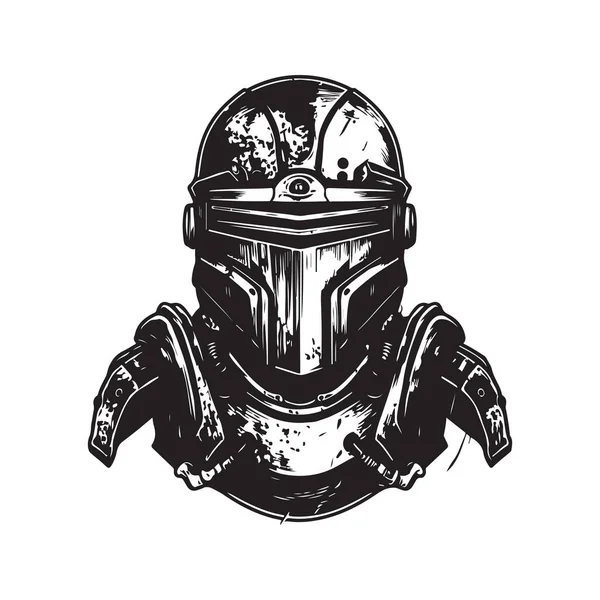 Sci Leger Dragen Helm Vintage Logo Lijn Kunst Concept Zwart — Stockvector