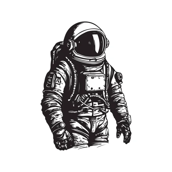 Astronaut Vintage Logo Line Art Koncept Černá Bílá Barva Ručně — Stockový vektor