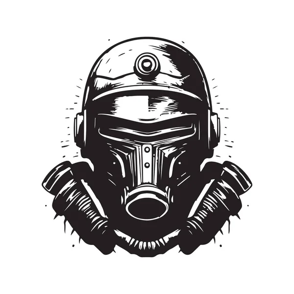 Science Fiction Armee Trägt Helm Vintage Logo Linie Kunstkonzept Schwarz — Stockvektor