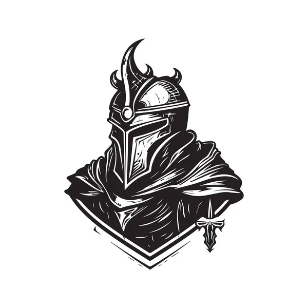 勇敢的骑士 老式标志线条艺术概念黑白色彩 手绘插图 — 图库矢量图片