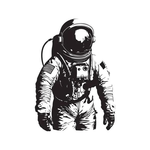 Astronauta Logo Vintage Linea Art Concept Colore Bianco Nero Illustrazione — Vettoriale Stock