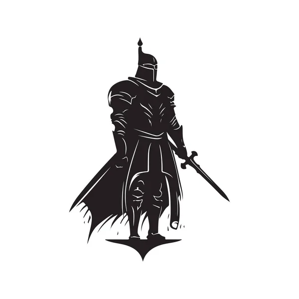 勇敢な騎士 ヴィンテージロゴラインアートのコンセプト黒と白 手描きイラスト — ストックベクタ