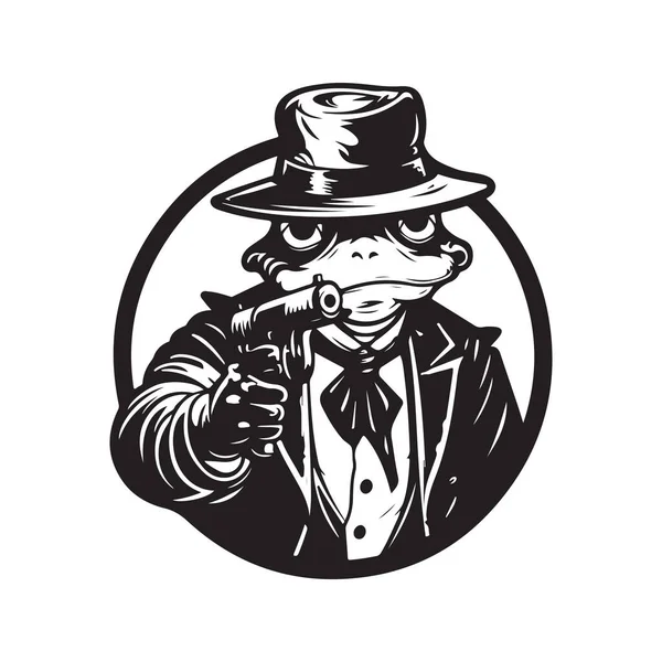 Kappa Gangsteri Klasik Logo Çizgisi Sanat Konsepti Siyah Beyaz Renk — Stok Vektör