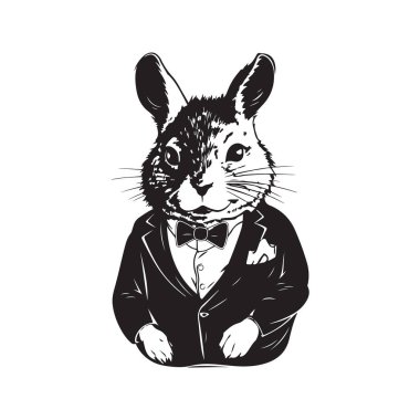 Çinçilla takım elbise, klasik logo çizgisi sanat konsepti siyah-beyaz renk, el yapımı illüstrasyon