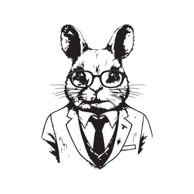 Çinçilla takım elbise, klasik logo çizgisi sanat konsepti siyah-beyaz renk, el yapımı illüstrasyon