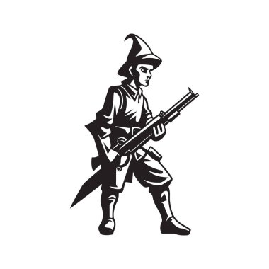 elf askeri, klasik logo çizgisi sanat konsepti siyah-beyaz renk, el çizimi illüstrasyon