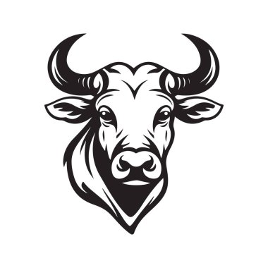 Zebu maskotu, klasik logo çizgisi sanat konsepti siyah beyaz renk, el çizimi illüstrasyon