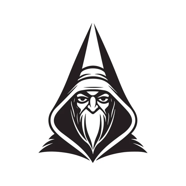 Ельф Капюшоном Вінтажний Логотип Лінії Мистецтва Концепція Чорно Білий Колір — стоковий вектор