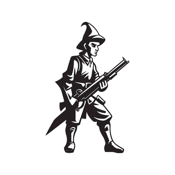 Elfo Soldato Vintage Logo Linea Art Concetto Colore Bianco Nero — Vettoriale Stock