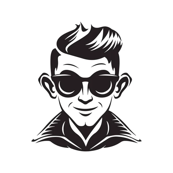 Elf Trägt Sonnenbrille Vintage Logo Line Art Concept Schwarz Weiß — Stockvektor
