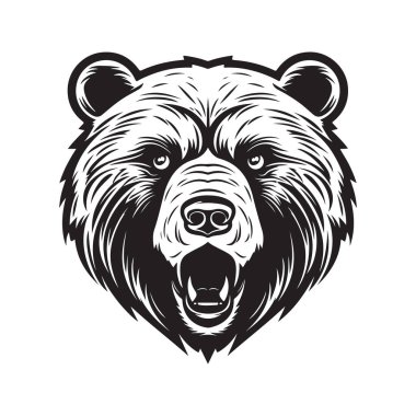 Grizzly Bear maskotu, klasik logo çizgisi sanat konsepti siyah ve beyaz renk, el yapımı illüstrasyon