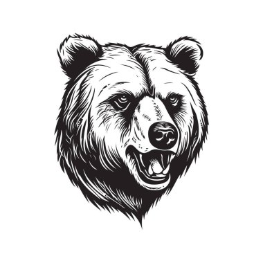 Grizzly Bear maskotu, klasik logo çizgisi sanat konsepti siyah ve beyaz renk, el yapımı illüstrasyon