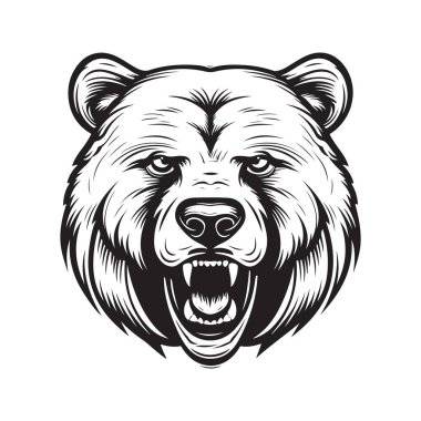 Grizzly Bear maskotu, klasik logo çizgisi sanat konsepti siyah ve beyaz renk, el yapımı illüstrasyon