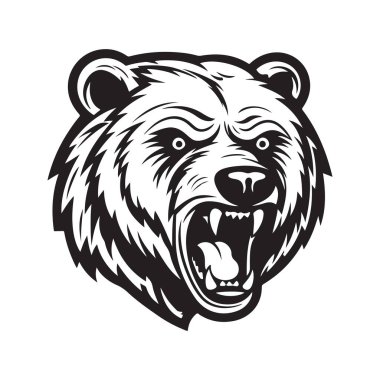 Grizzly Bear maskotu, klasik logo çizgisi sanat konsepti siyah ve beyaz renk, el yapımı illüstrasyon