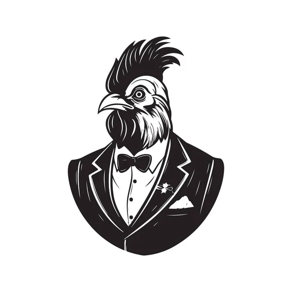 Rooster Wearing Suit Vintage Logo Line Art Concept Black White — Stock Vector