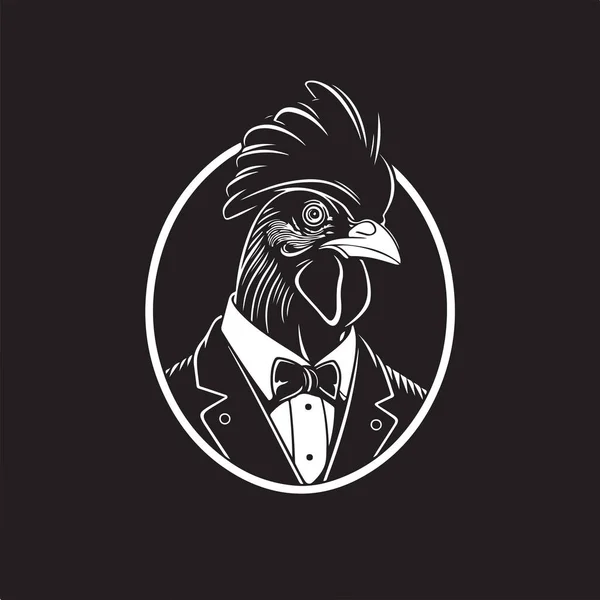 stock vector rooster wearing suit, vintage logo line art concept black and white color, hand drawn illustration