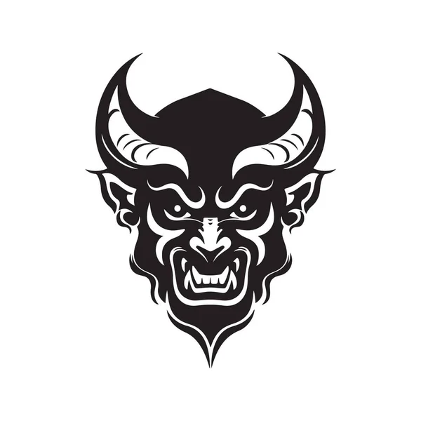 Devil Mascot Vintage Logo Line Art Concept Black White Color — Stock Vector