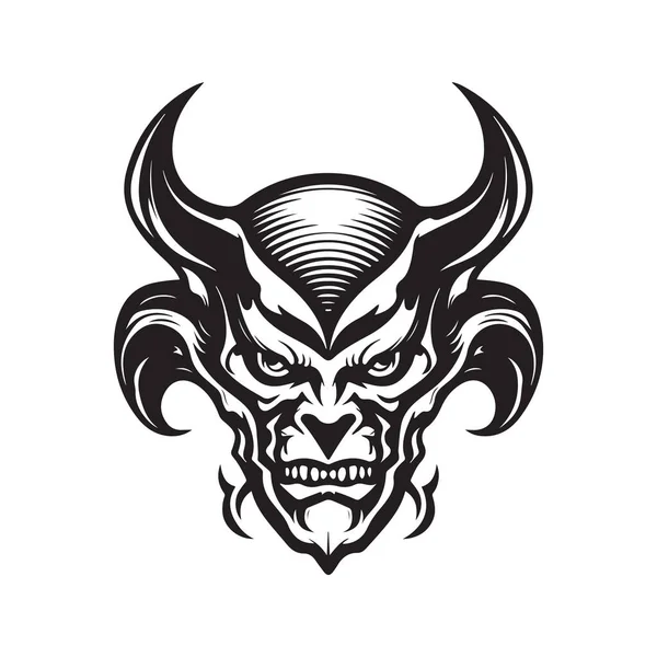 Devil Sci Vintage Logo Lijn Kunst Concept Zwart Wit Kleur — Stockvector