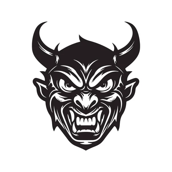 stock vector devil mascot, vintage logo line art concept black and white color, hand drawn illustration