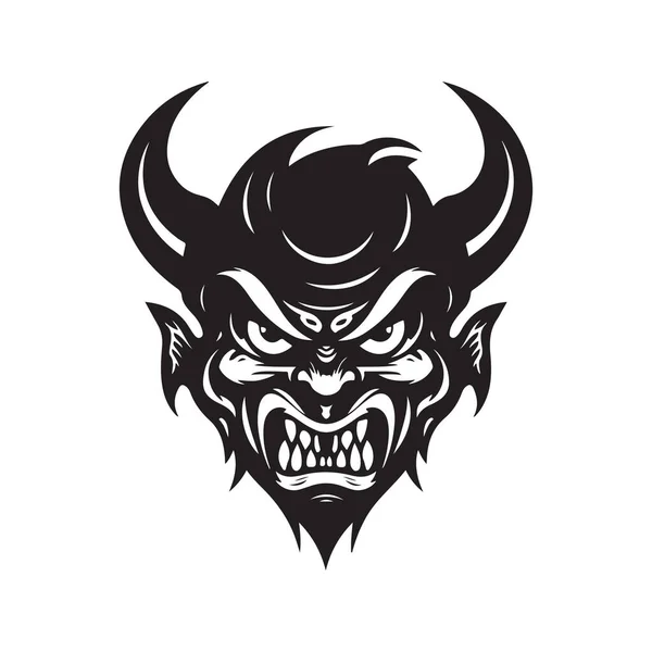 stock vector devil mascot, vintage logo line art concept black and white color, hand drawn illustration