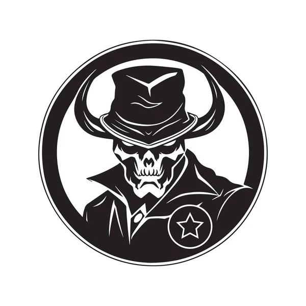 Diabeł Żołnierz Vintage Logo Linii Sztuki Koncepcja Czarno Biały Kolor — Wektor stockowy