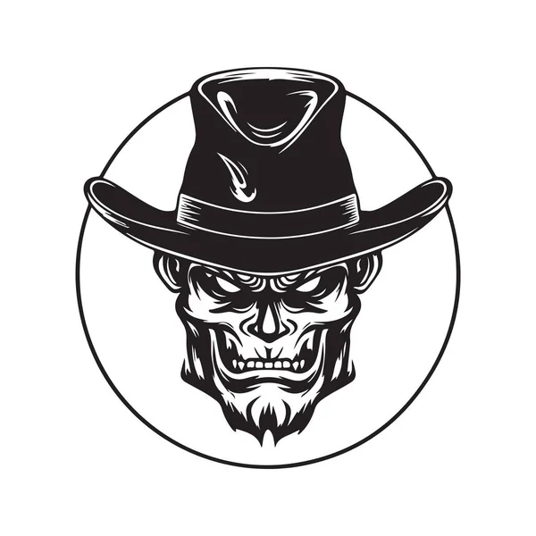 Diabeł Nosi Kapelusz Vintage Logo Linii Sztuki Koncepcja Czarno Biały — Wektor stockowy