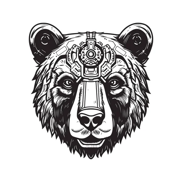 Urso Pardo Futurista Logotipo Vintage Linha Arte Conceito Preto Branco — Vetor de Stock