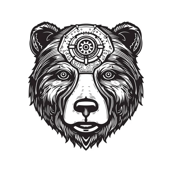 Гризли Медведь Футуристический Винтажный Логотип Линии Художественной Концепции Черно Белый — стоковый вектор