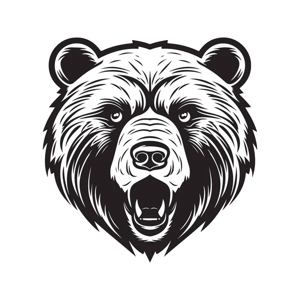 Grizzly Niedźwiedź Maskotka Vintage Logo Linia Sztuka Koncepcja Czarno Biały — Wektor stockowy