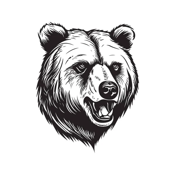 Mascote Urso Pardo Logotipo Vintage Linha Arte Conceito Preto Branco — Vetor de Stock
