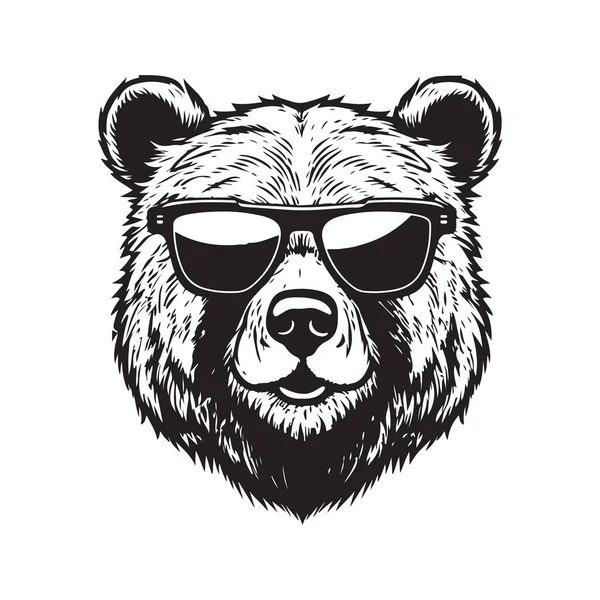 Grizzlybär Trägt Sonnenbrille Vintage Logo Linie Kunstkonzept Schwarz Weiße Farbe — Stockvektor