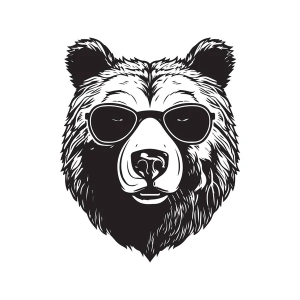 Grizzlybär Trägt Sonnenbrille Vintage Logo Linie Kunstkonzept Schwarz Weiße Farbe — Stockvektor