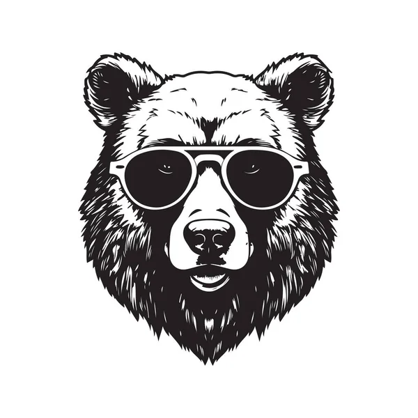 Niedźwiedź Grizzly Noszenie Okularów Przeciwsłonecznych Vintage Logo Linii Sztuki Koncepcja — Wektor stockowy