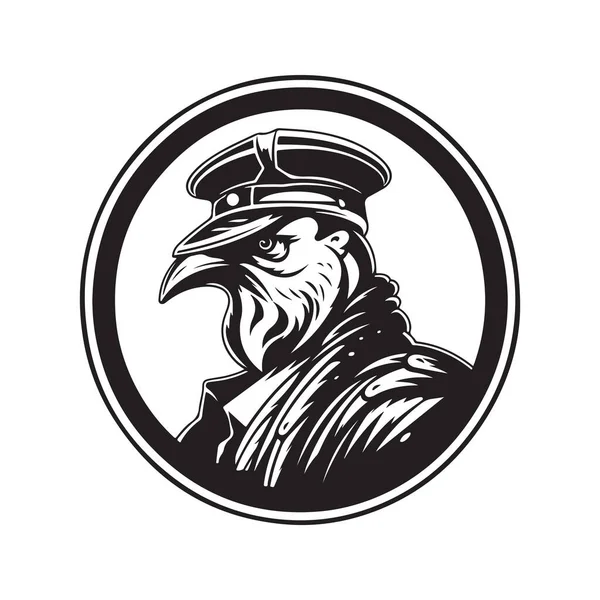 Coq Soldat Vintage Logo Ligne Art Concept Noir Blanc Couleur — Image vectorielle