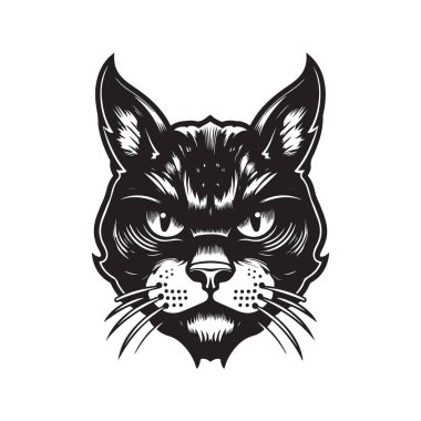 kedi kafası, klasik logo çizgisi sanat konsepti siyah beyaz renk, el çizimi illüstrasyon
