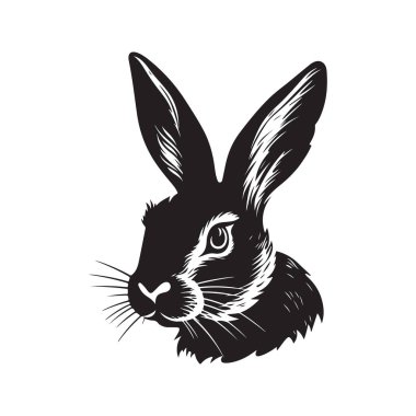 Bunny, klasik logo çizgisi sanat konsepti siyah-beyaz renk, el çizimi illüstrasyon