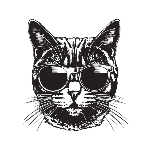 Britische Katze Mit Sonnenbrille Vintage Logo Linie Kunstkonzept Schwarz Weiß — Stockvektor