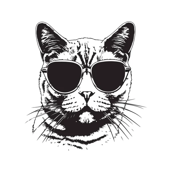 Британская Кошка Солнцезащитных Очках Винтажный Логотип Линия Концепция Искусства Черно — стоковый вектор