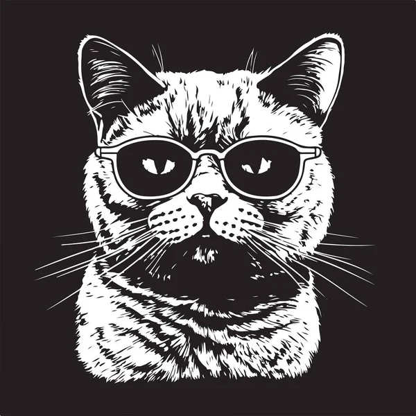 Britische Katze Mit Sonnenbrille Vintage Logo Linie Kunstkonzept Schwarz Weiß — Stockvektor