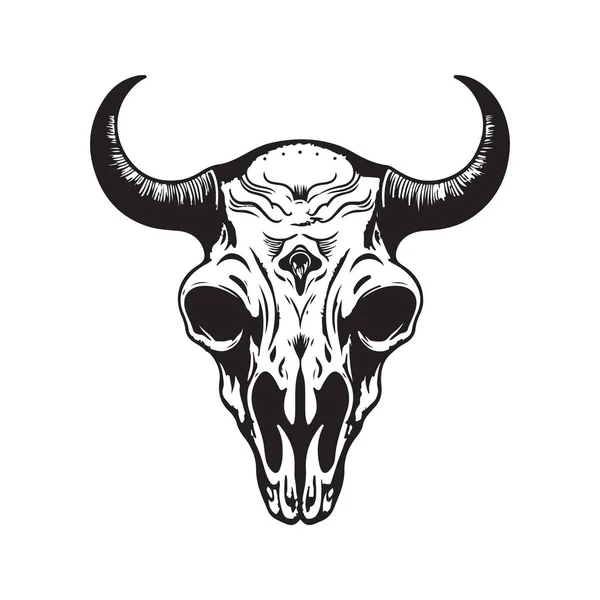 牛の頭蓋骨 ヴィンテージロゴラインアートのコンセプト黒と白 手描きイラスト — ストックベクタ